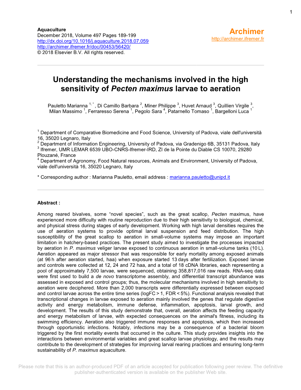 Understanding the Mechanisms Involved in the High Sensitivity of Pecten Maximus Larvae to Aeration