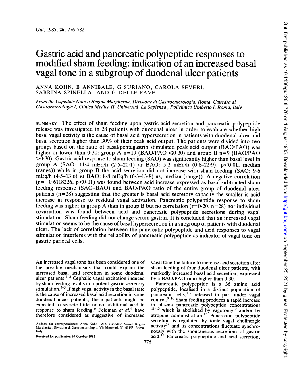 Gastric Acid and Pancreatic Polypeptide Responses to Modified Sham Feeding: Indication of an Increased Basal Vagal Tone in a Subgroup of Duodenal Ulcer Patients