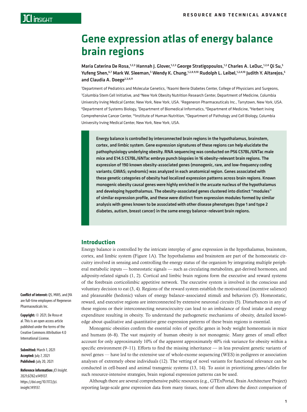 1 Gene Expression Atlas of Energy Balance Brain Regions Maria