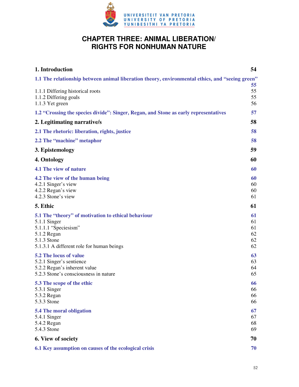 Chapter Three: Animal Liberation/ Rights for Nonhuman Nature