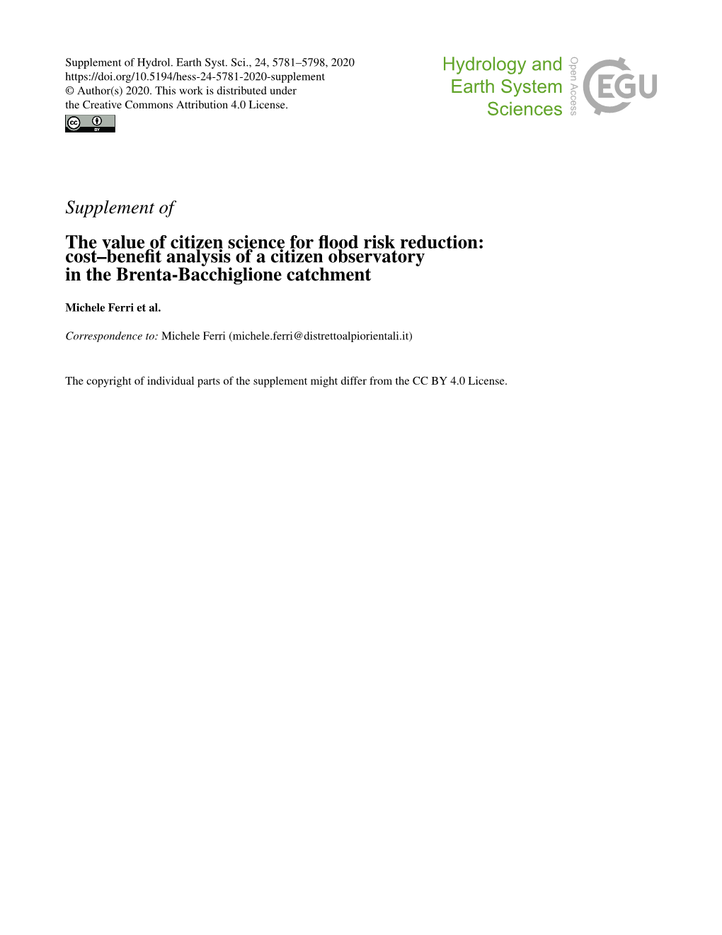 Supplement of the Value of Citizen Science for Flood Risk Reduction