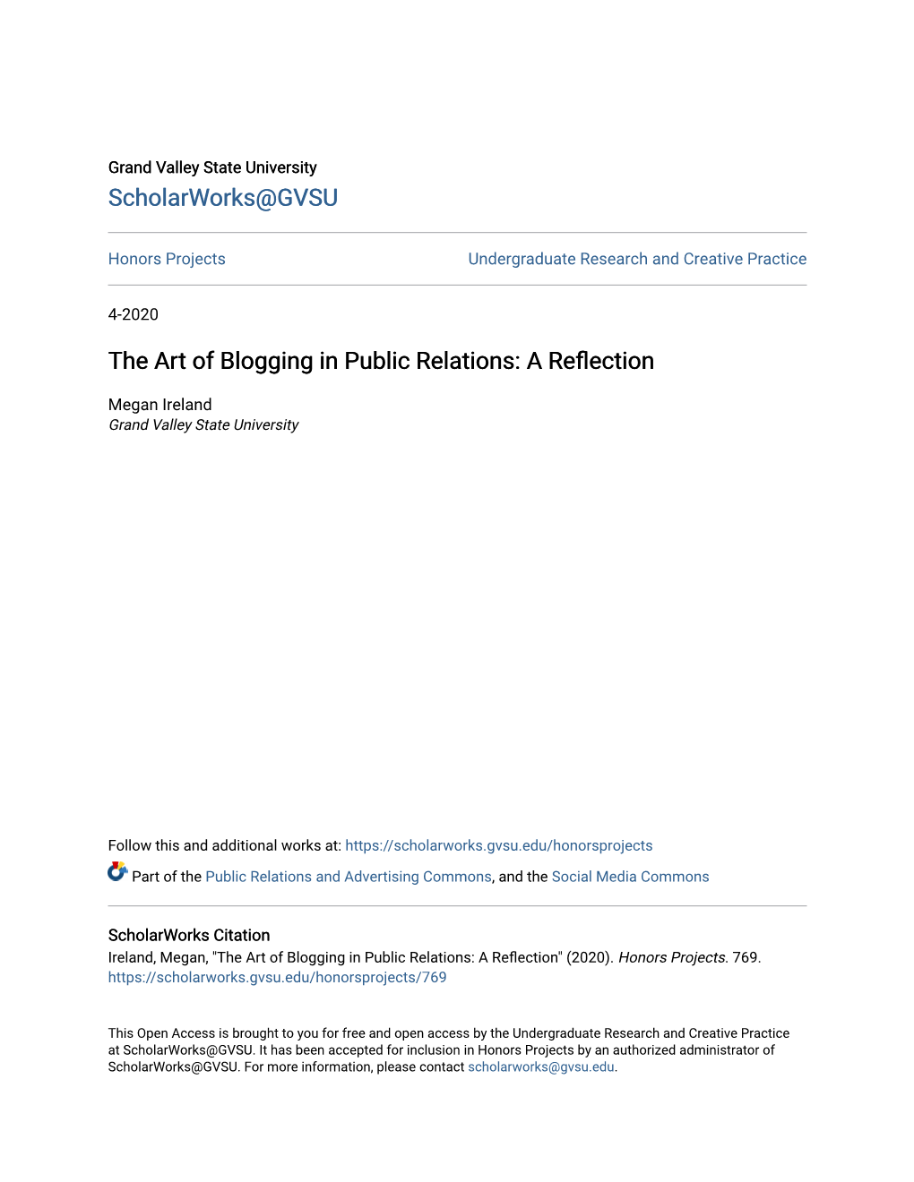 The Art of Blogging in Public Relations: a Reflection