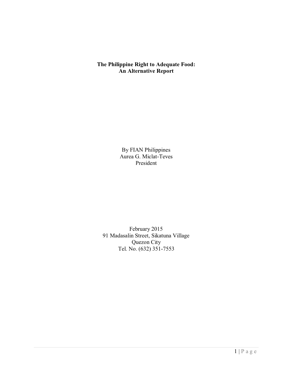 1 | Page the Philippine Right to Adequate Food