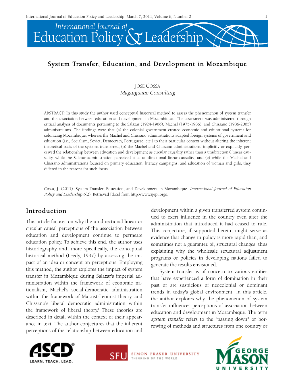 Introduction System Transfer, Education, and Development In