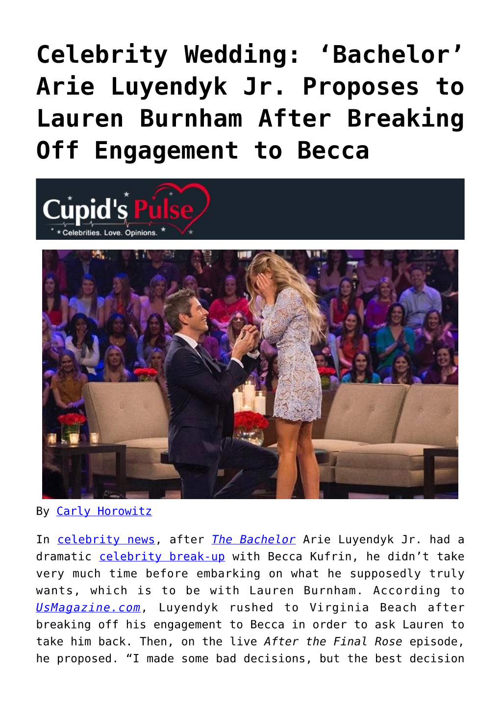 Arie Luyendyk Jr. Proposes to Lauren Burnham After Breaking Off Engagement to Becca