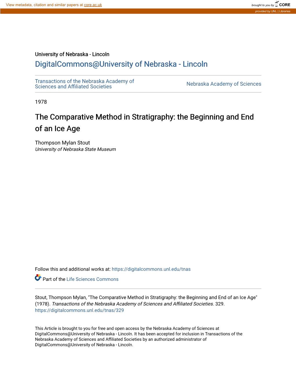 The Comparative Method in Stratigraphy: the Beginning and End of an Ice Age