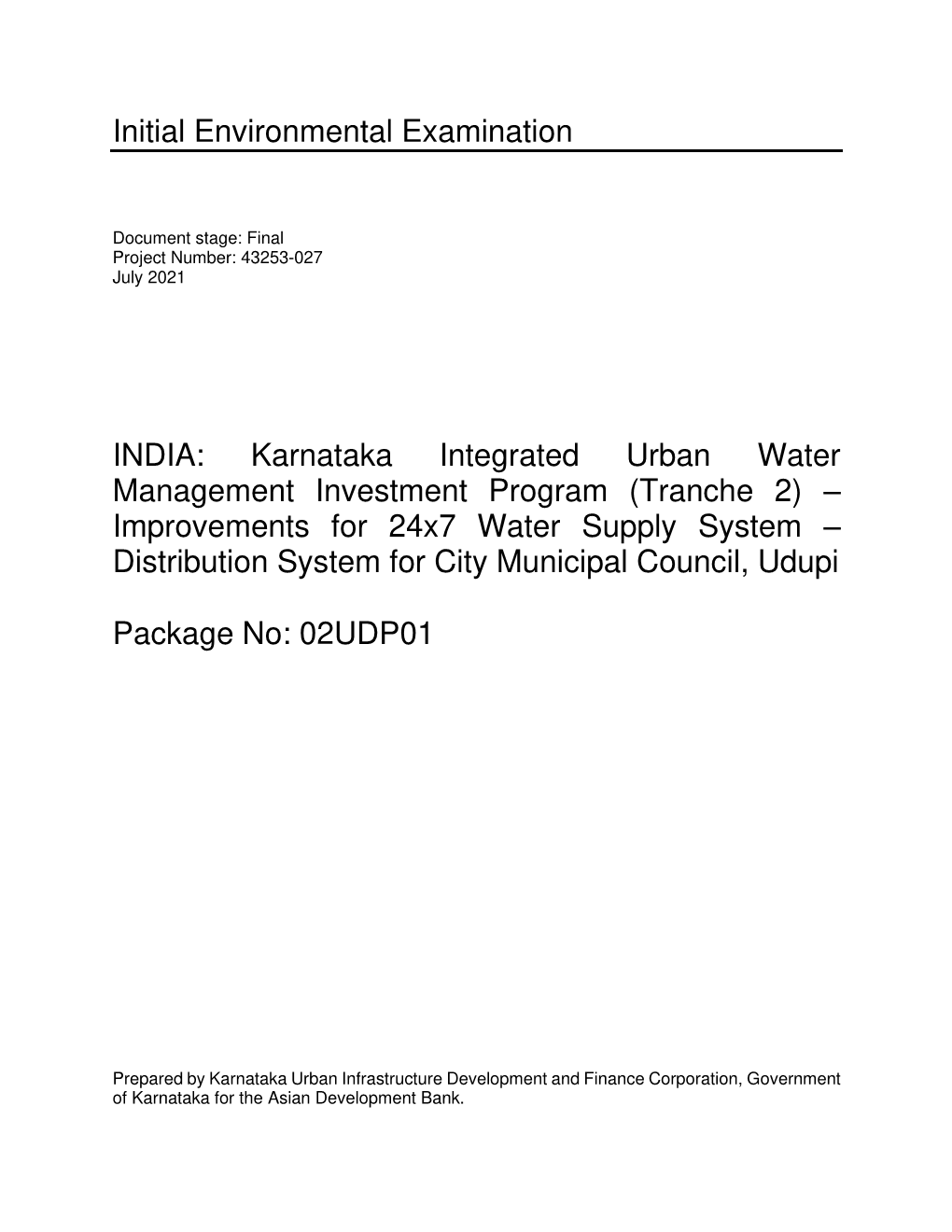 Udupi Water Supply System Subproject Is Unlikely to Cause Significant Adverse Impacts