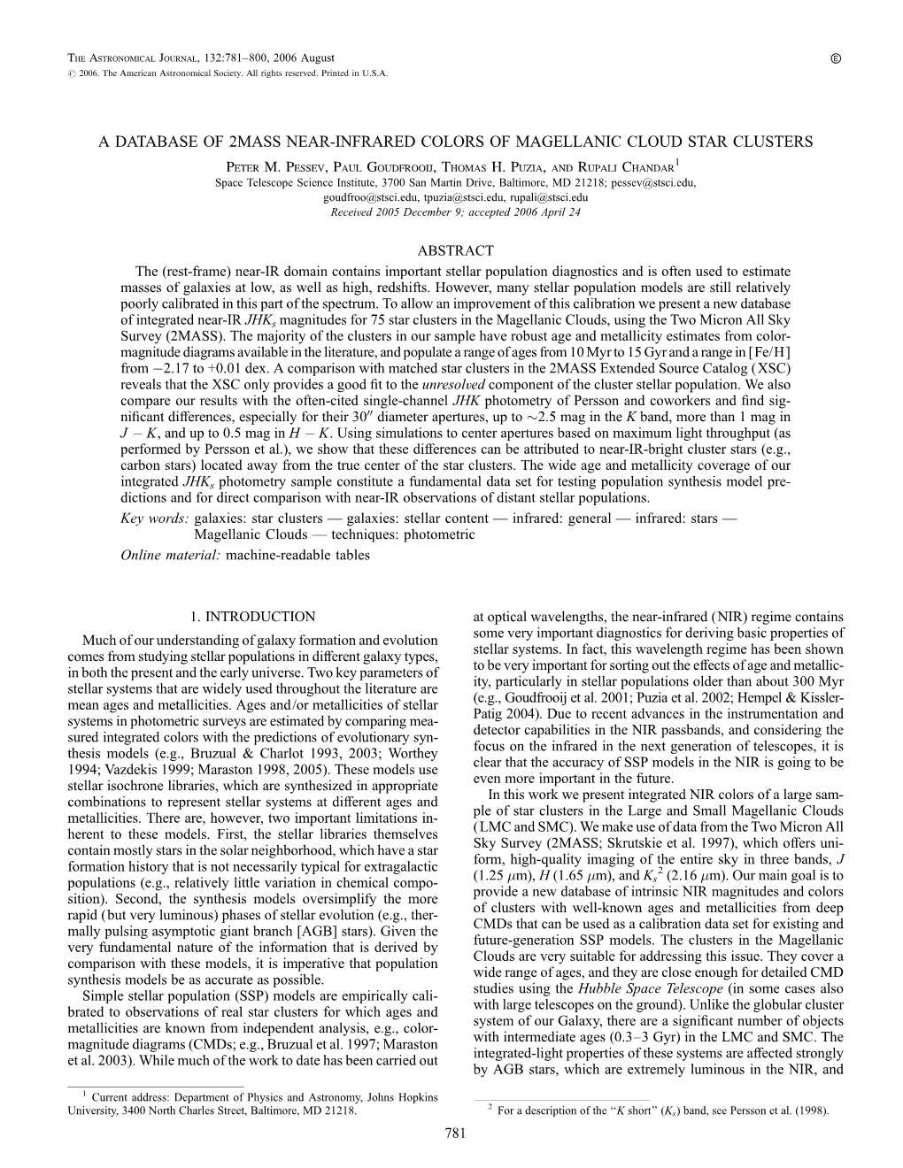 A DATABASE of 2MASS NEAR-INFRARED COLORS of MAGELLANIC CLOUD STAR CLUSTERS Peter M