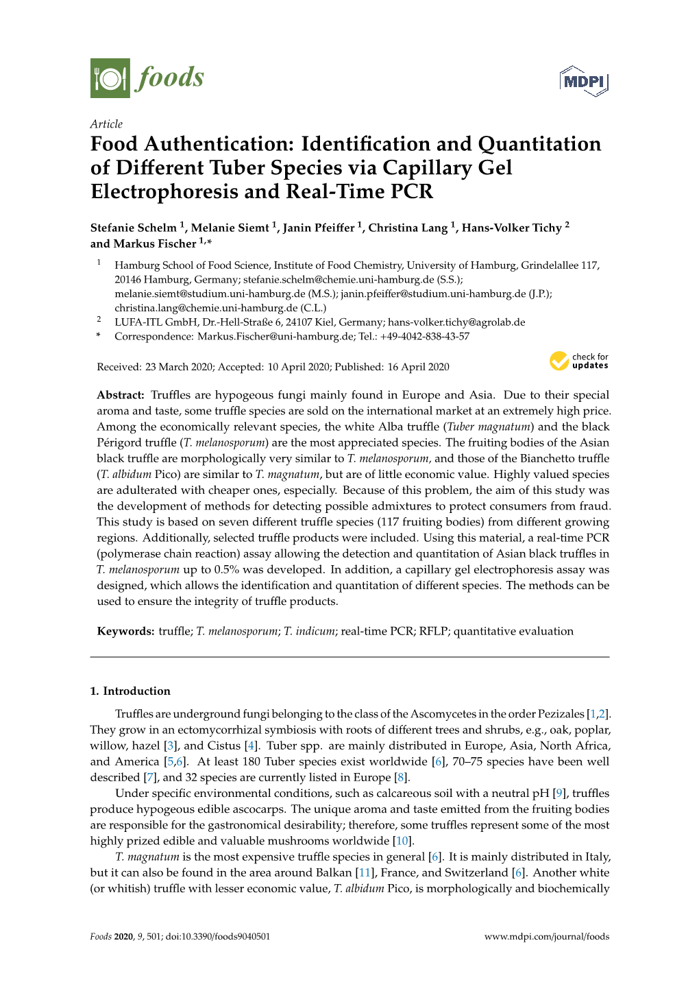 Identification and Quantitation of Different Tuber Species Via