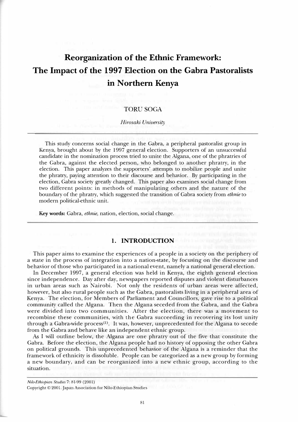 The Impact of the 1997 Election on the Gabra Pastoralists in Northern Kenya