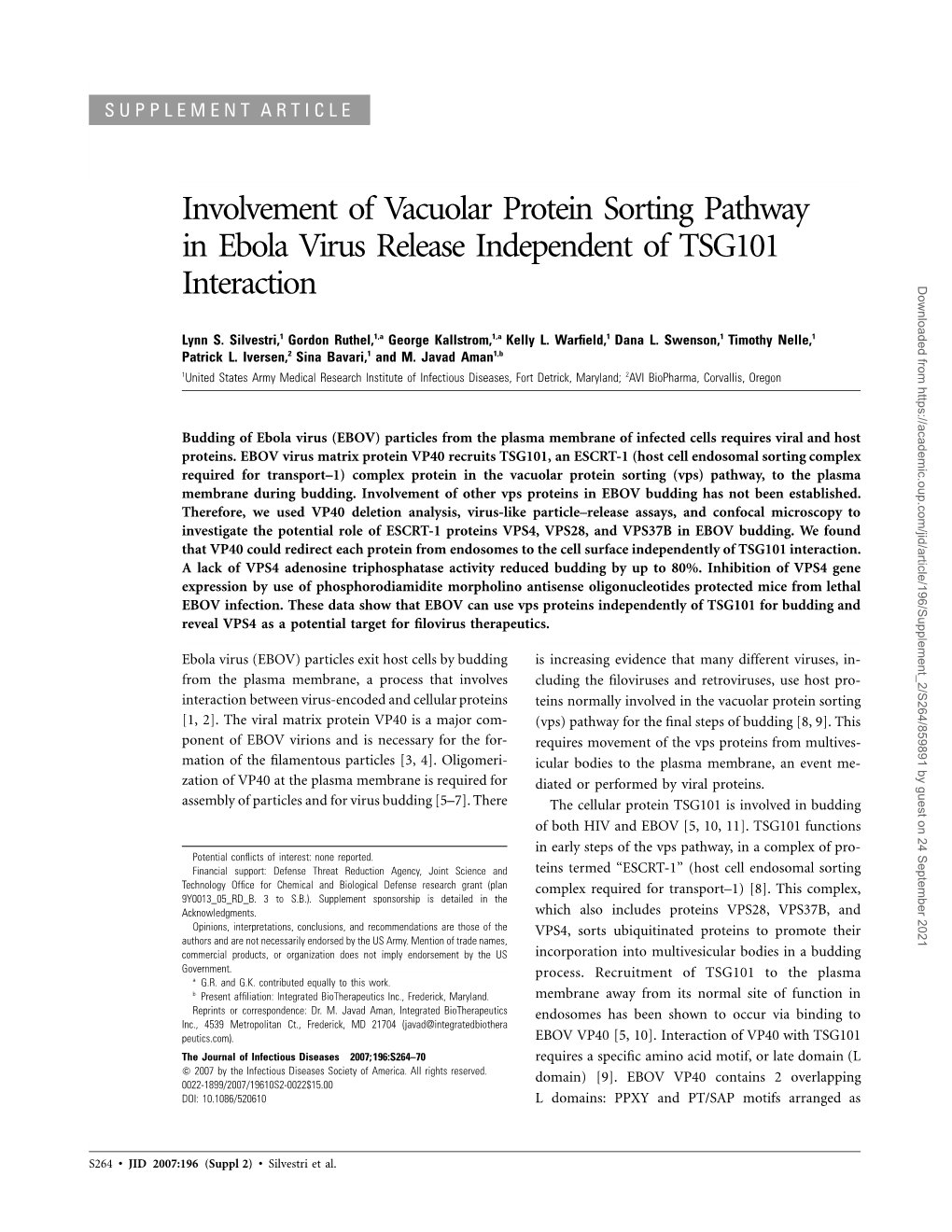 Involvement of Vacuolar Protein Sorting Pathway in Ebola Virus Release Independent of TSG101