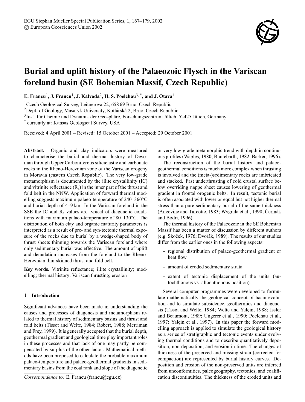 Burial and Uplift History of the Palaeozoic Flysch in the Variscan Foreland Basin (SE Bohemian Massif, Czech Republic)