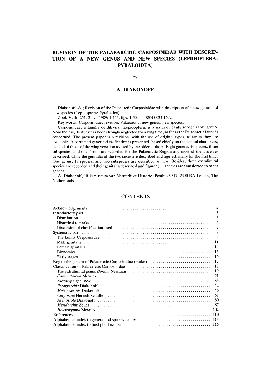 Revision of the Palaearctic Carposinidae with Descrip- Tion of a New Genus and New Species (Lepidoptera: Pyraloidea)