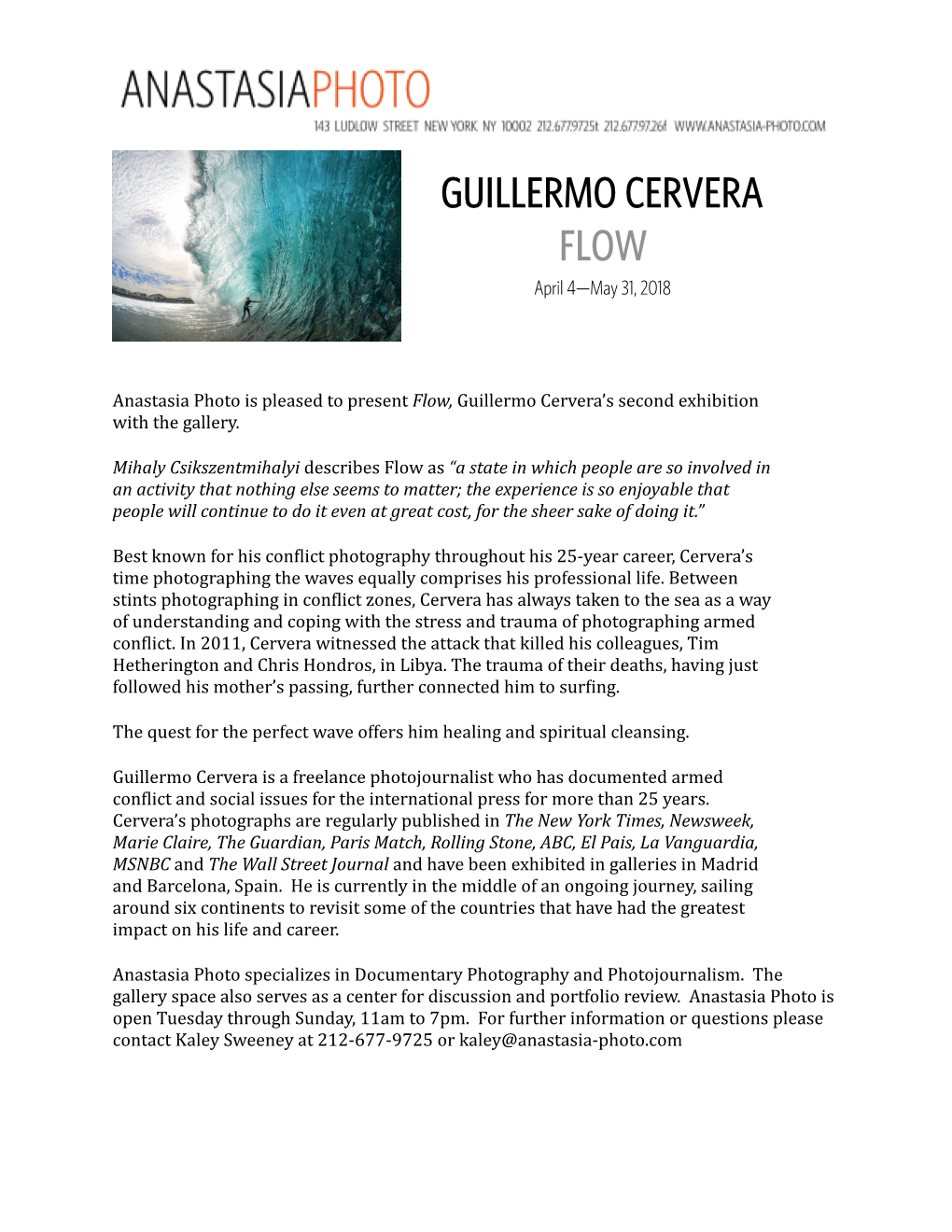 GUILLERMO CERVERA FLOW April 4—May 31, 2018