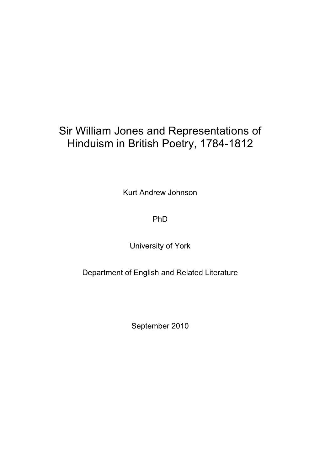 Sir William Jones and Representations of Hinduism in British Poetry, 1784-1812