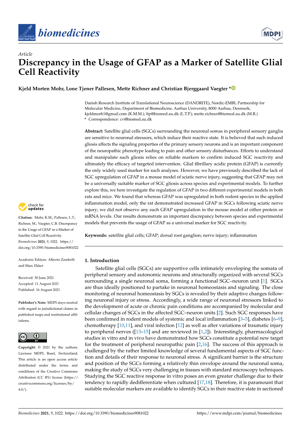 Discrepancy in the Usage of GFAP As a Marker of Satellite Glial Cell Reactivity