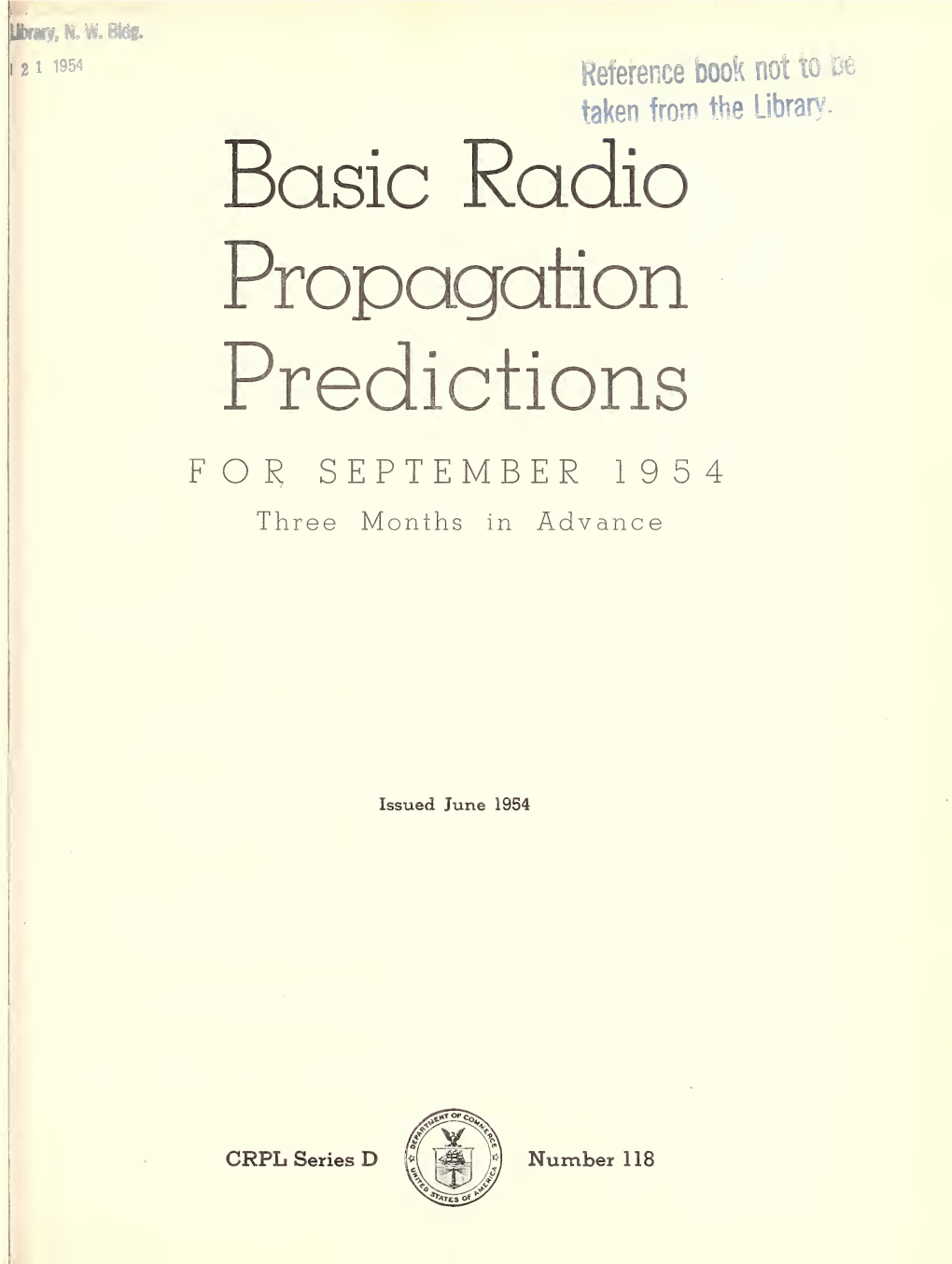 Basic Radio Propagation Predictions for September 1954: Three Months
