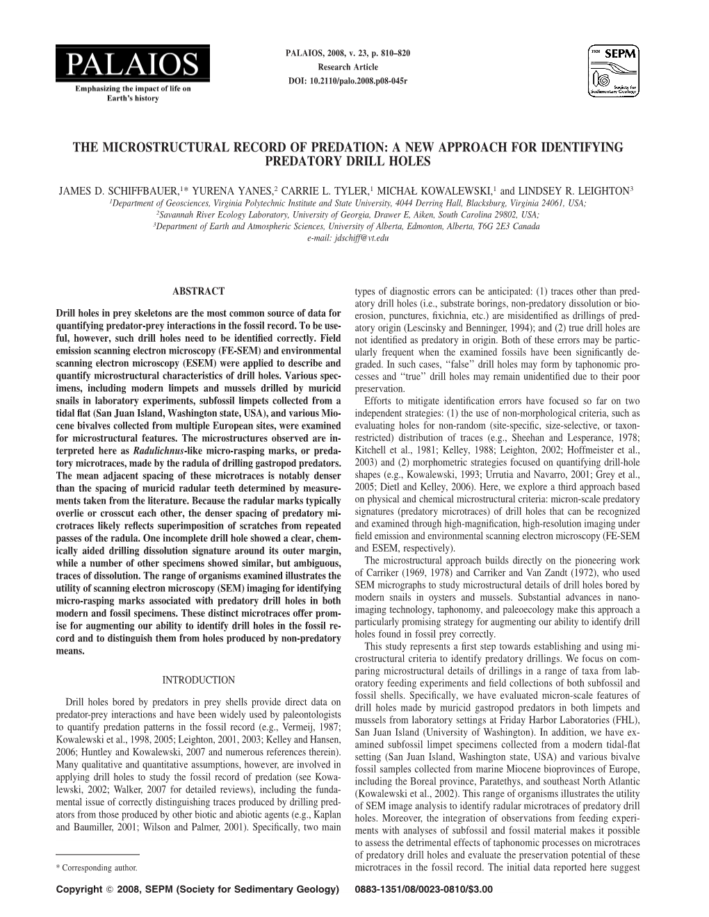 The Microstructural Record of Predation: a New Approach for Identifying Predatory Drill Holes