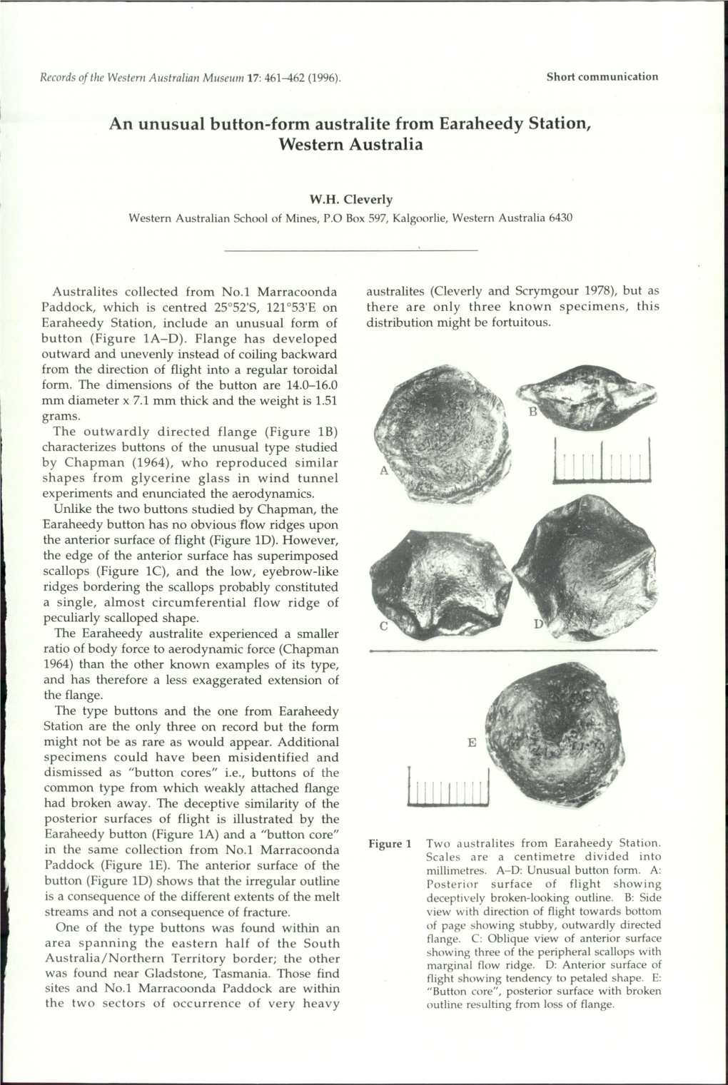 An Unusual Button-Form Australite from Earaheedy Station, Western Australia