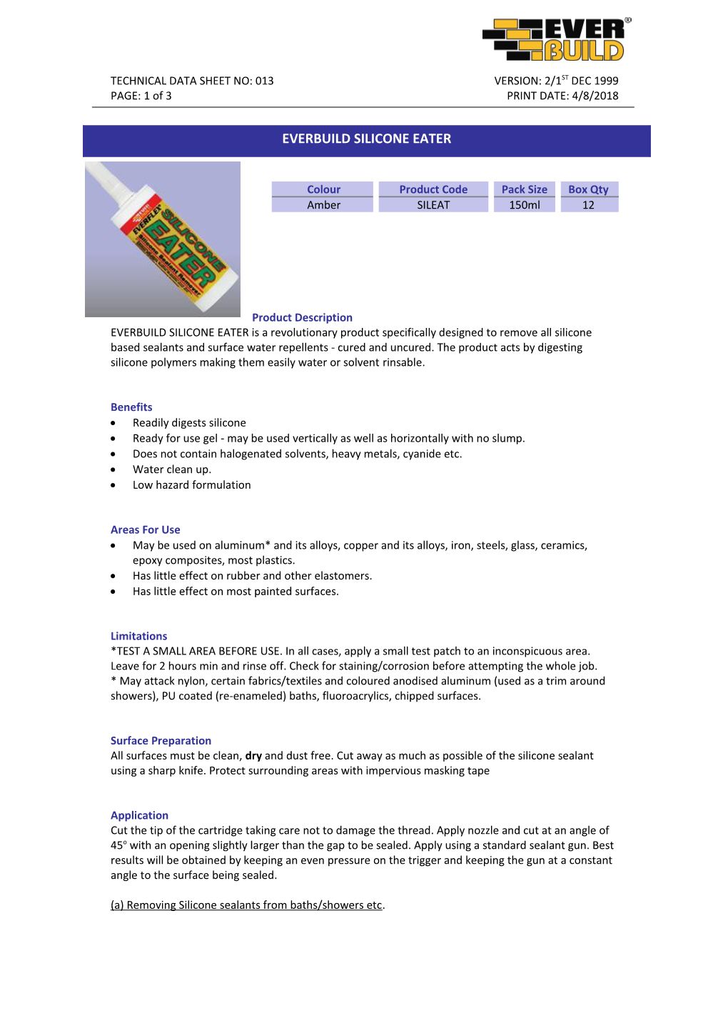 Technical Data Sheet No: 013 Version: 2/1St Dec 1999