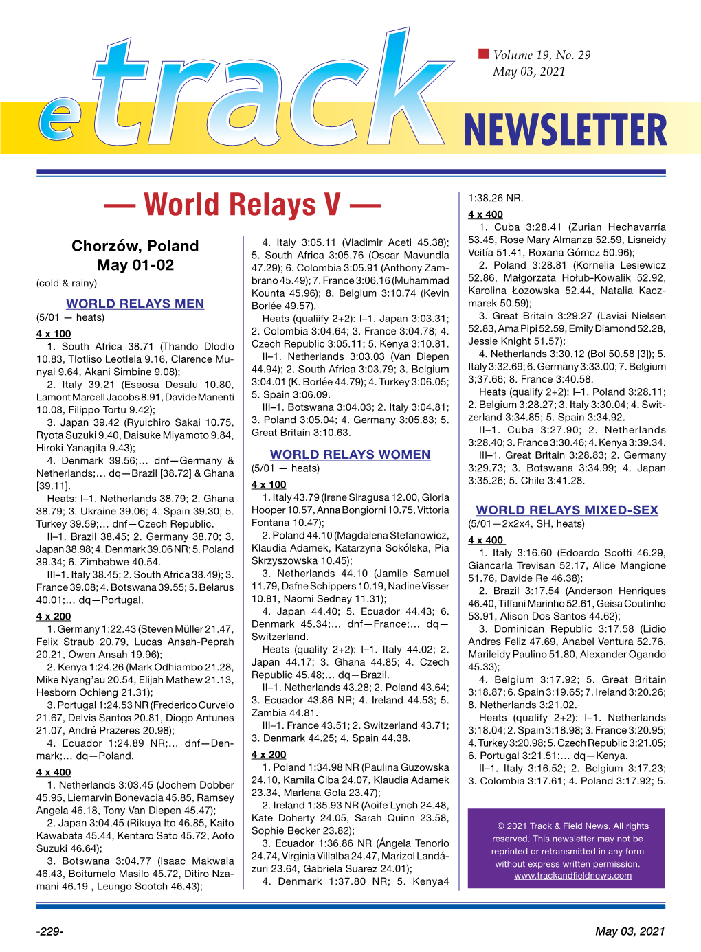 — World Relays V — 4 X 400 1