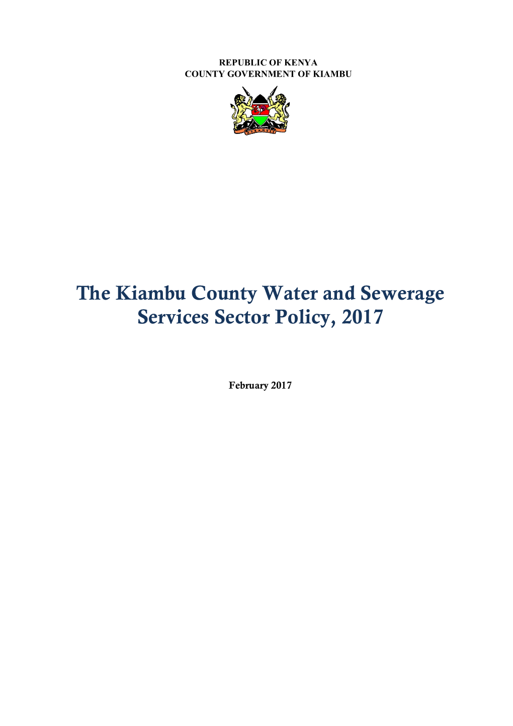 The Kiambu County Water and Sewerage Services Sector Policy, 2017