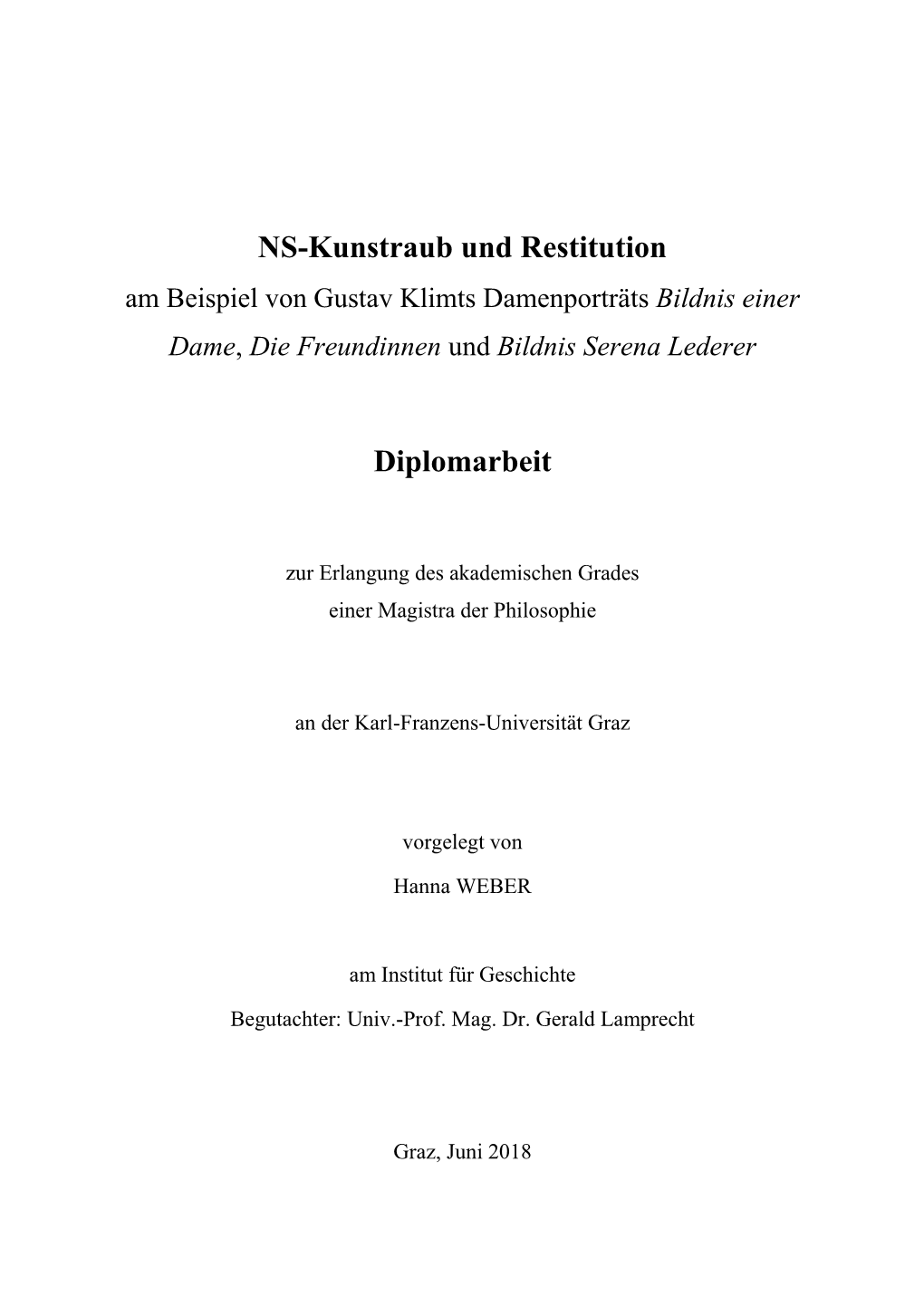 NS-Kunstraub Und Restitution Diplomarbeit