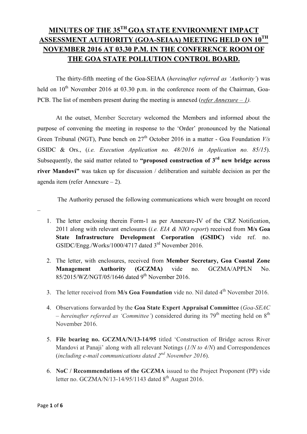 Minutes of the 35 Goa State Environment Impact