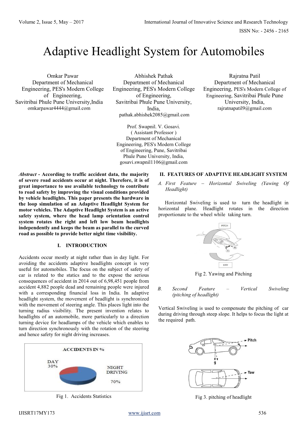 Adaptive Headlight System for Automobiles