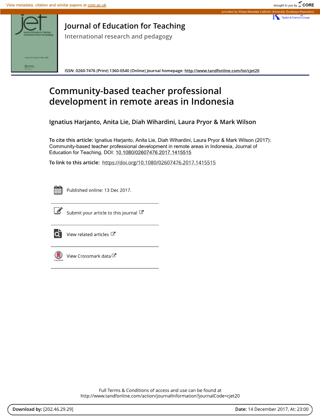 Community-Based Teacher Professional Development in Remote Areas in Indonesia