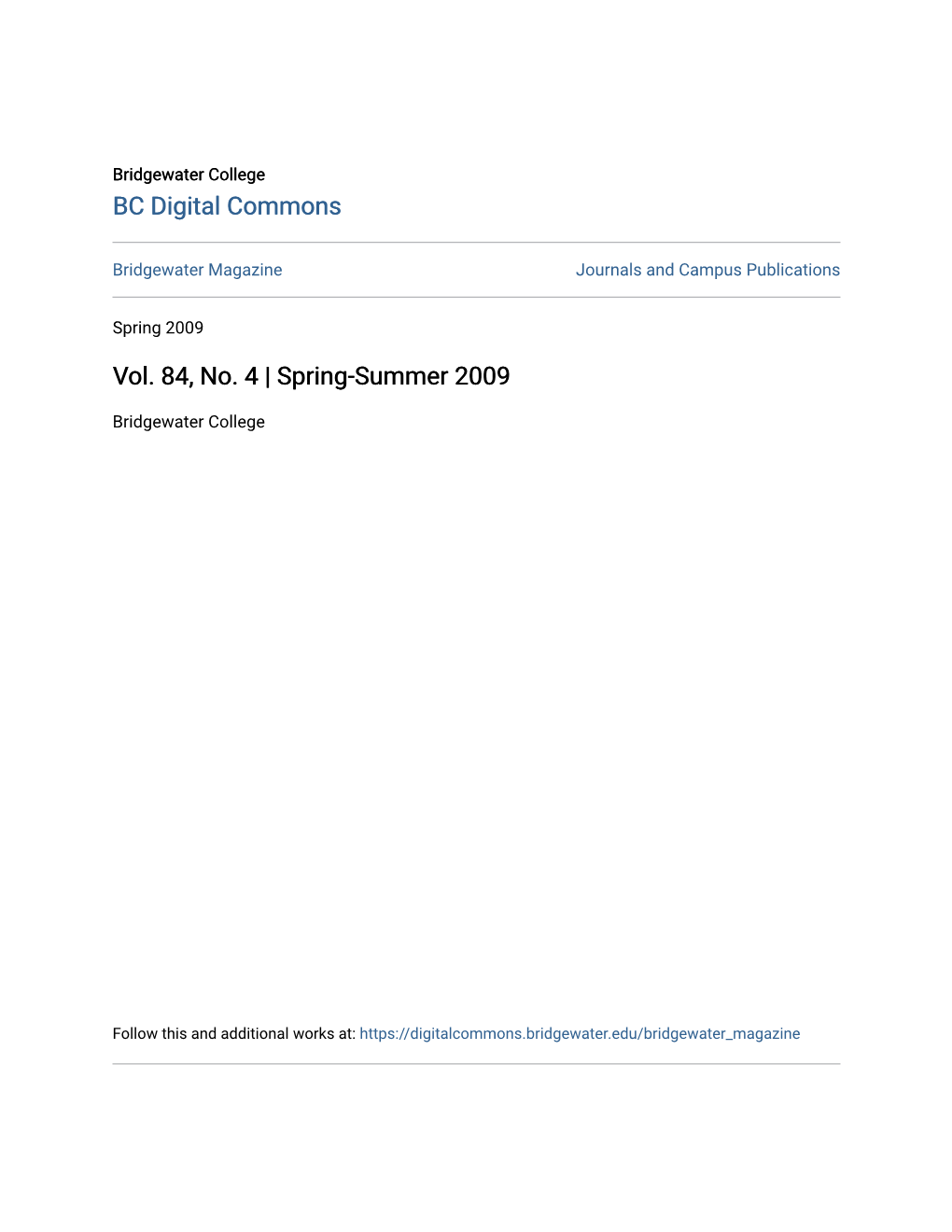 Vol. 84, No. 4 | Spring-Summer 2009