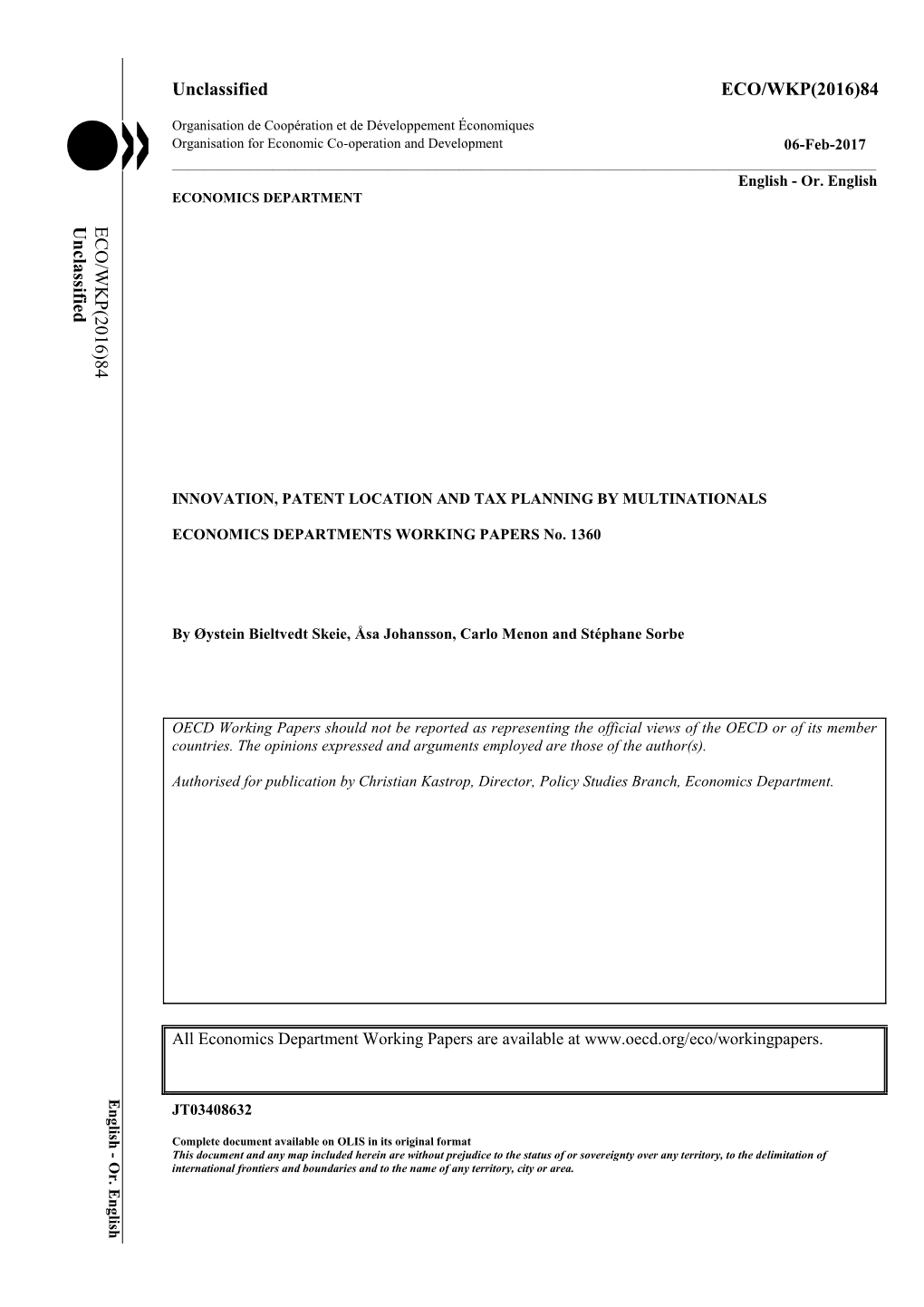 Innovation, Patent Location and Tax Planning by Multinationals