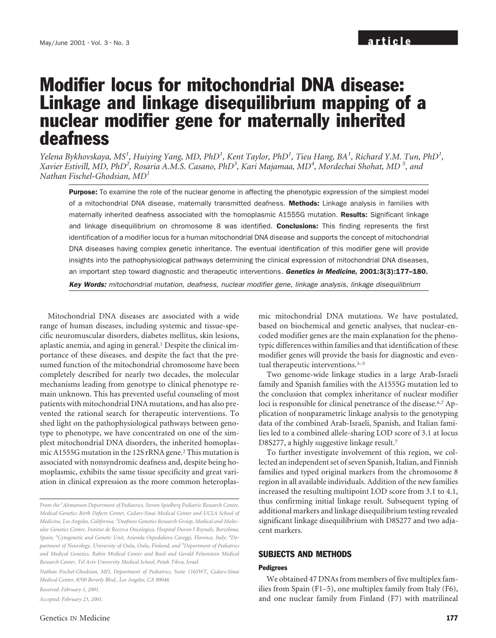 Modifier Locus for Mitochondrial DNA Disease
