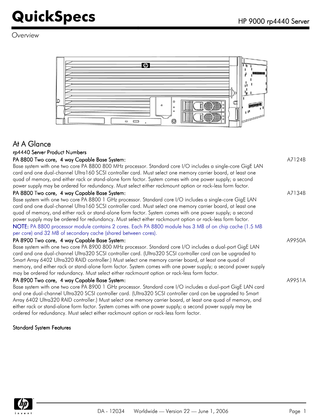 HP 9000 Rp4440 Server Overview