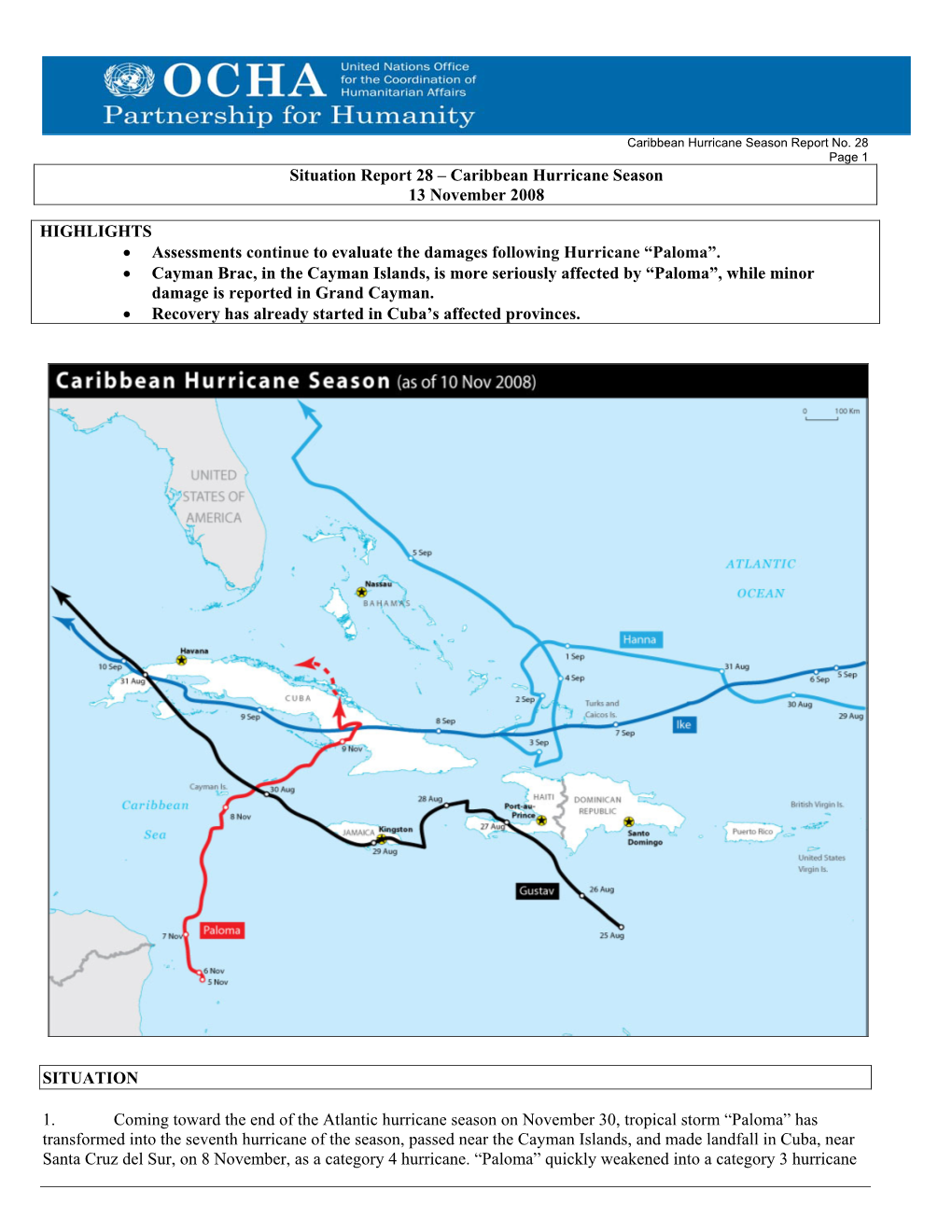 Situation Report 28 – Caribbean Hurricane Season 13 November 2008