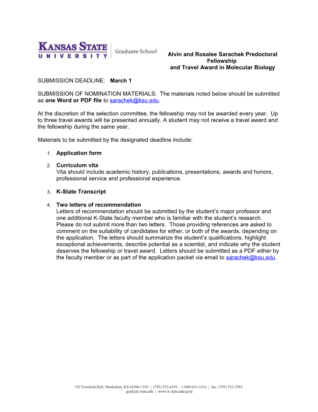 Alvin and Rosalee Sarachek Predoctoral Fellowship