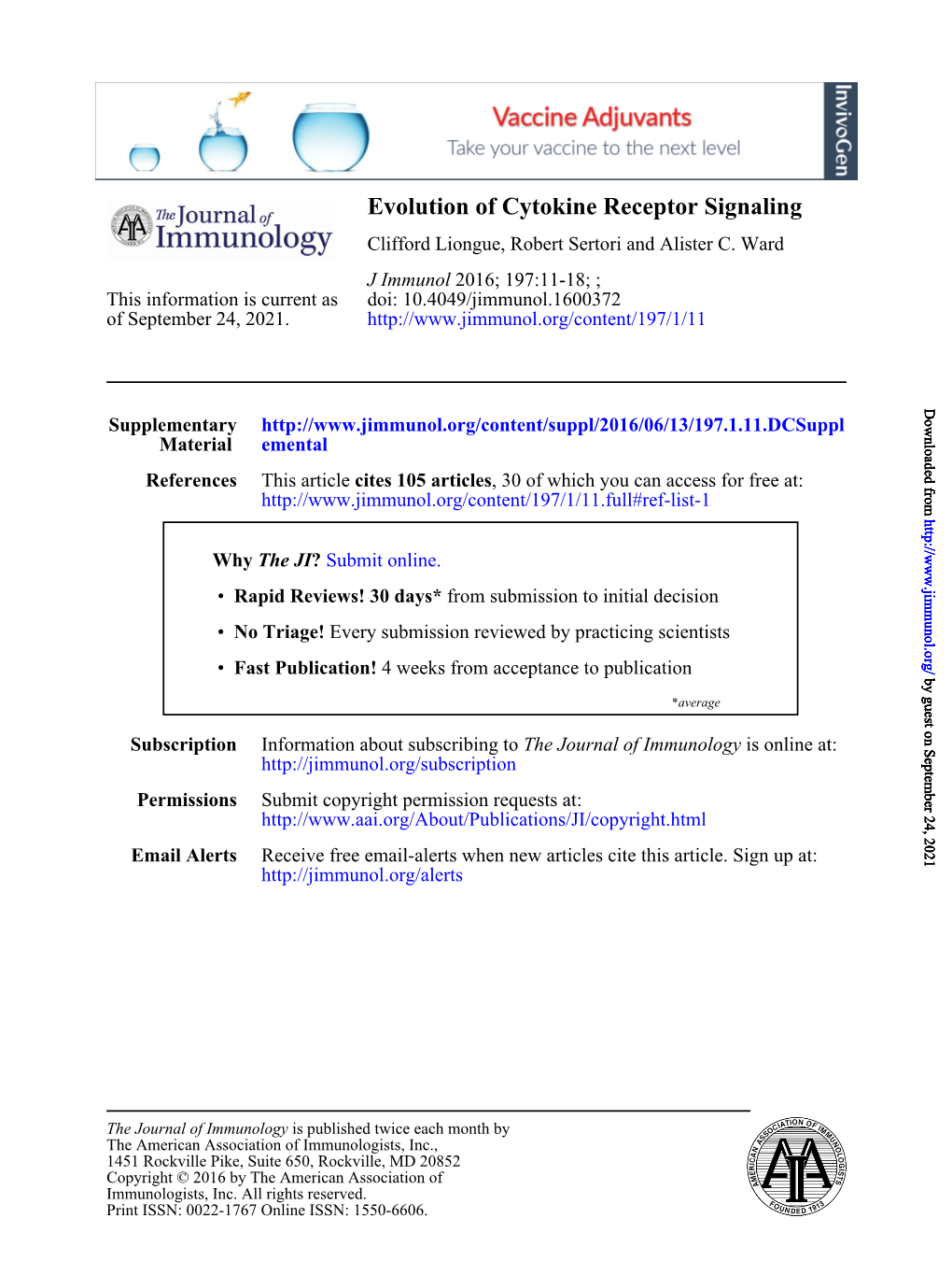 Evolution of Cytokine Receptor Signaling Clifford Liongue, Robert Sertori and Alister C