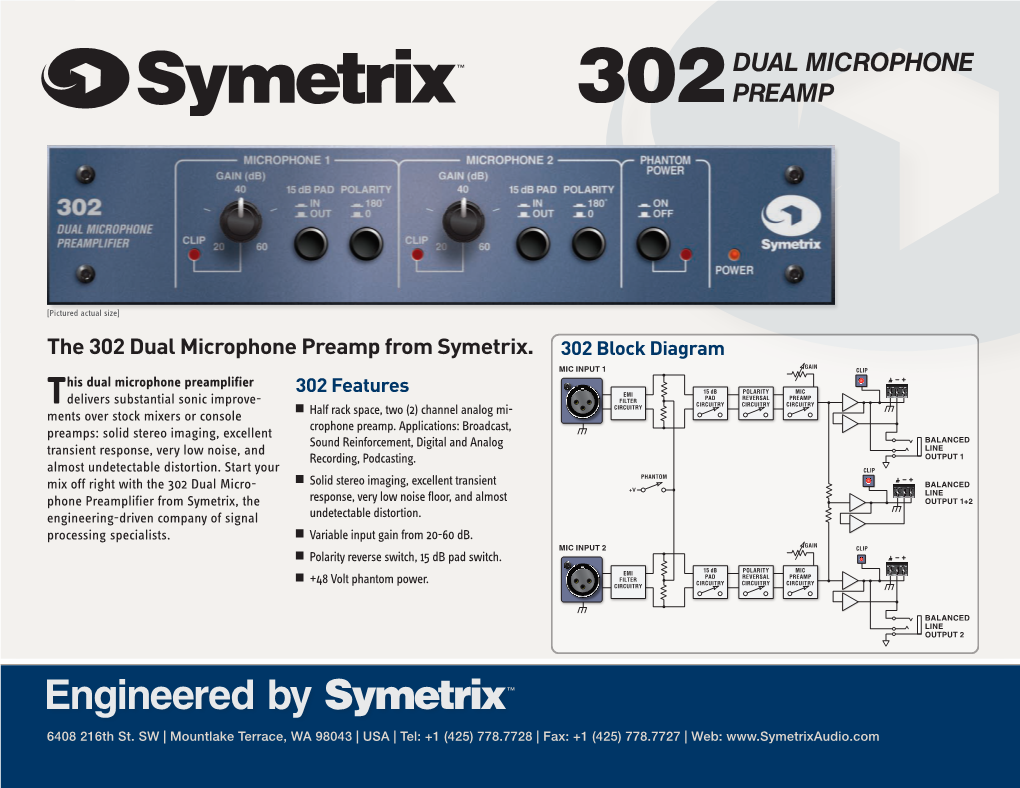 CMD/: to Re the 302 Dual Microphone Preamp from Symetrix. 302 Block Diagram