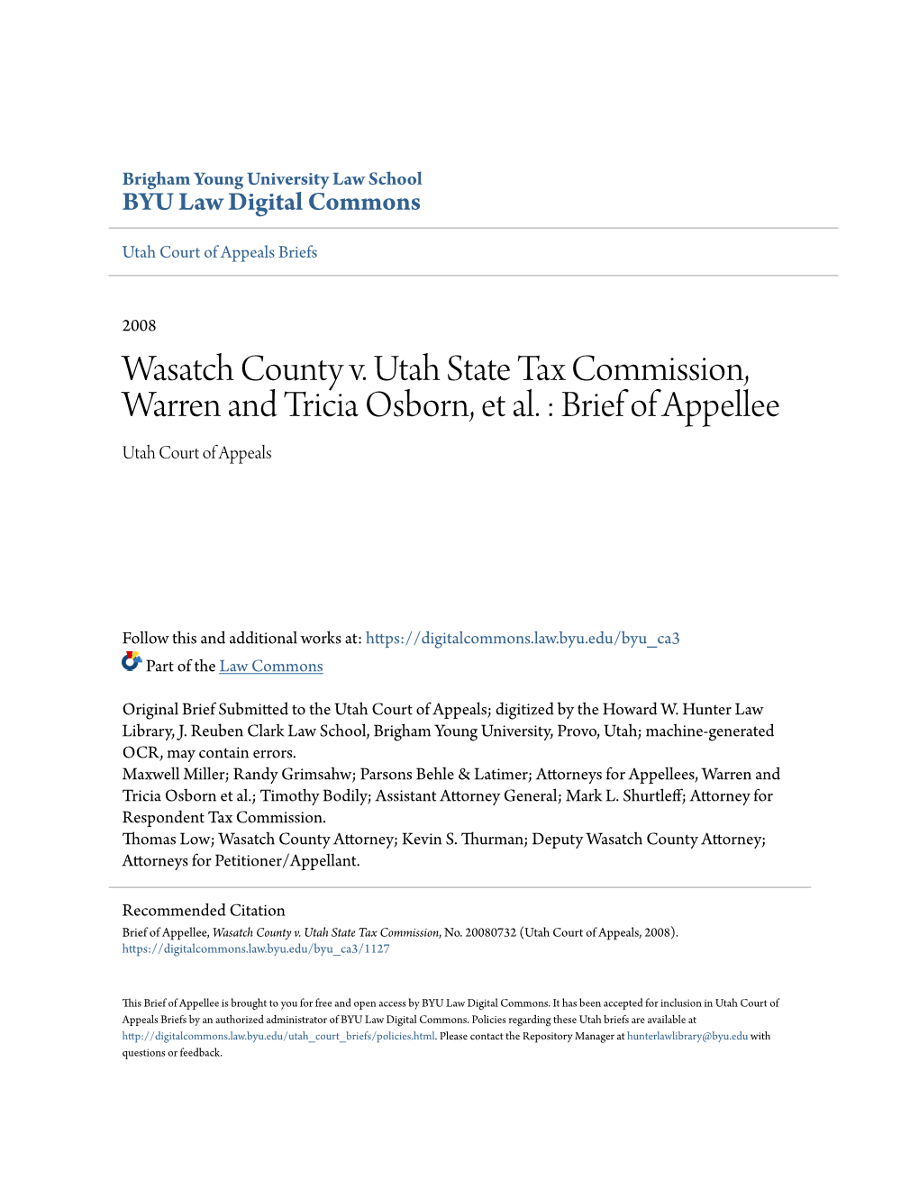 Wasatch County V. Utah State Tax Commission, Warren and Tricia Osborn, Et Al