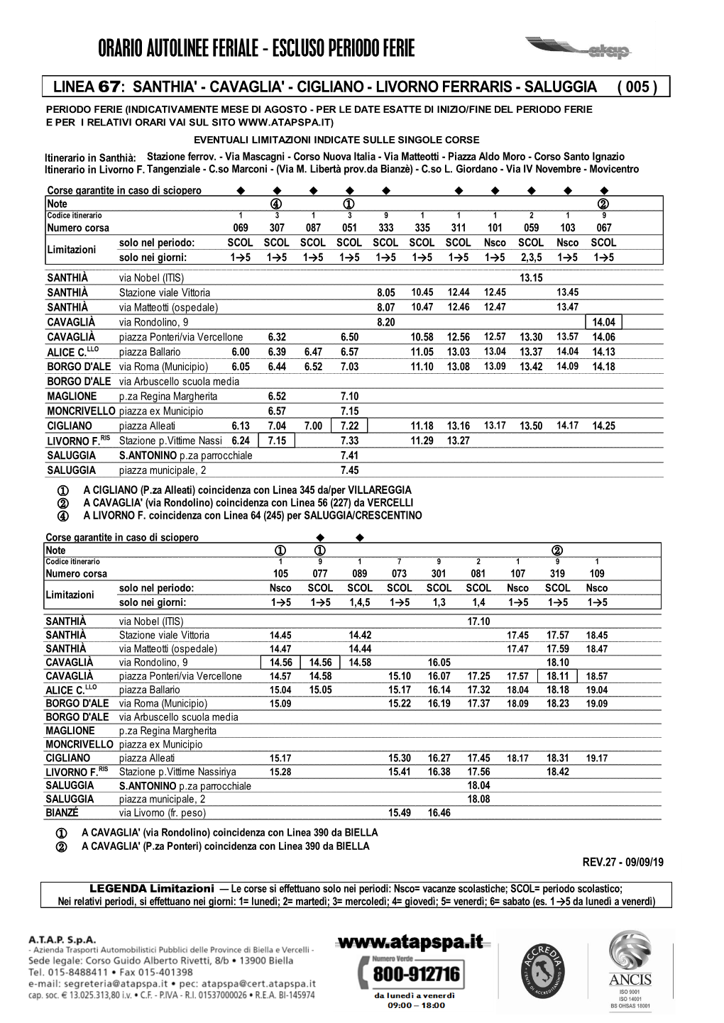 Orario Autolinee Feriale - Escluso Periodo Ferie