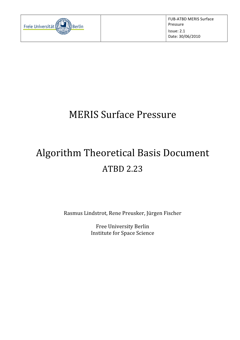 MERIS Surface Pressure Algorithm Theoretical Basis Document