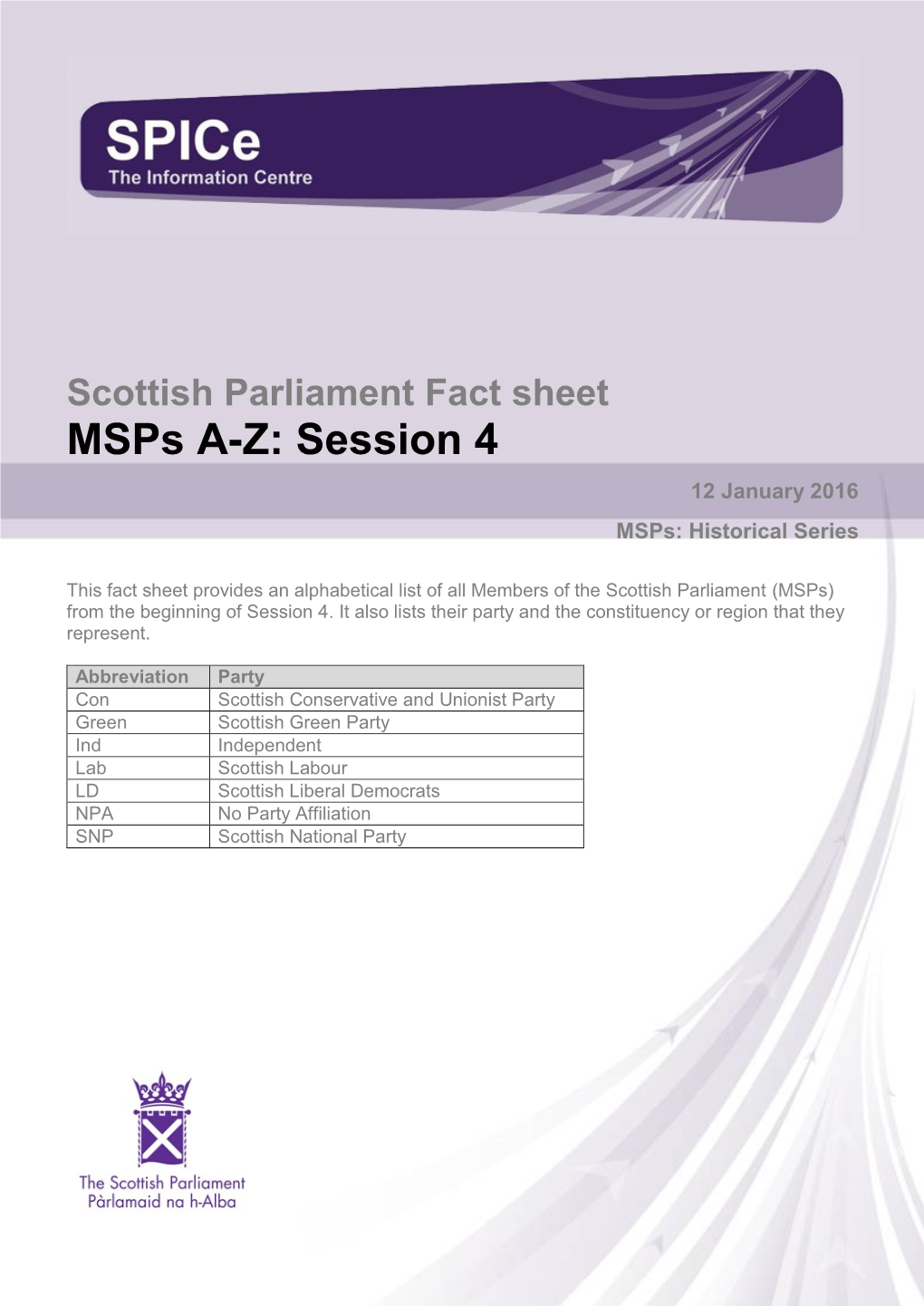 Msps A-Z: Session 4 12 January 2016 Msps: Historical Series