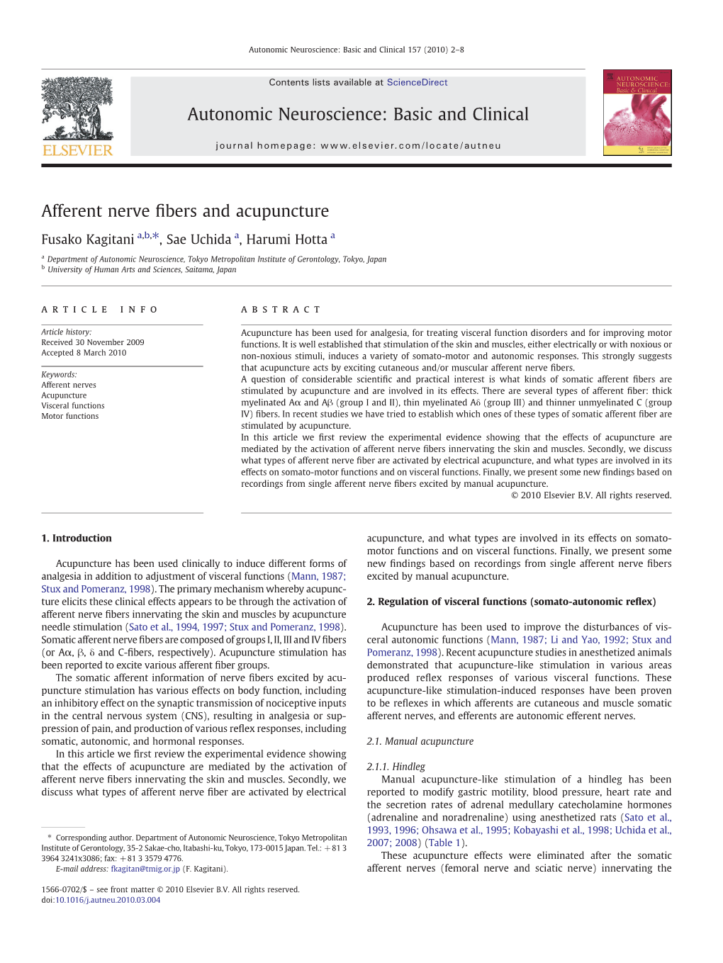 Afferent Nerve Fibers and Acupuncture