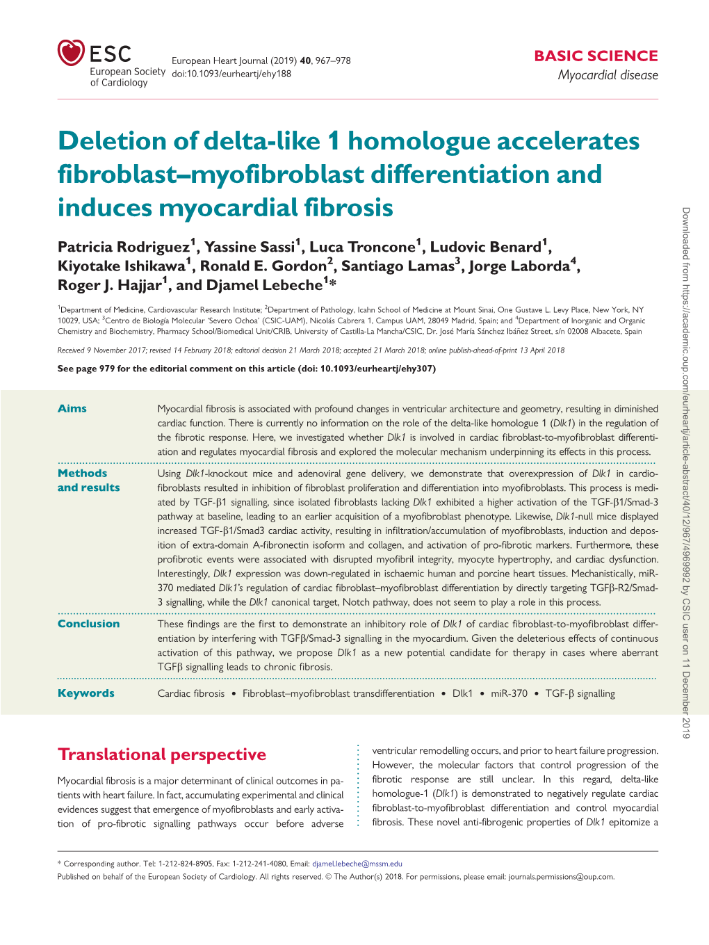 Deletion of Delta-Like 1 Homologue Accelerates Fibroblast–Myofibroblast Differentiation And