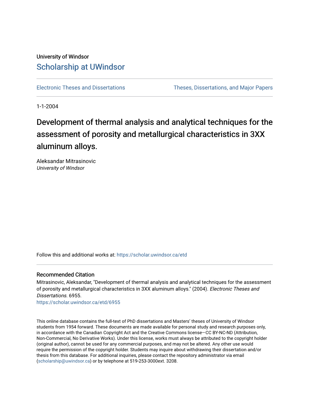 Development of Thermal Analysis and Analytical Techniques for the Assessment of Porosity and Metallurgical Characteristics in 3XX Aluminum Alloys