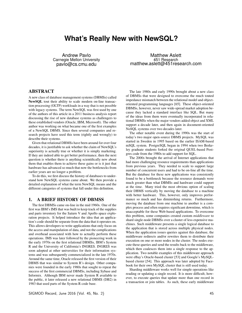 What's Really New with Newsql?