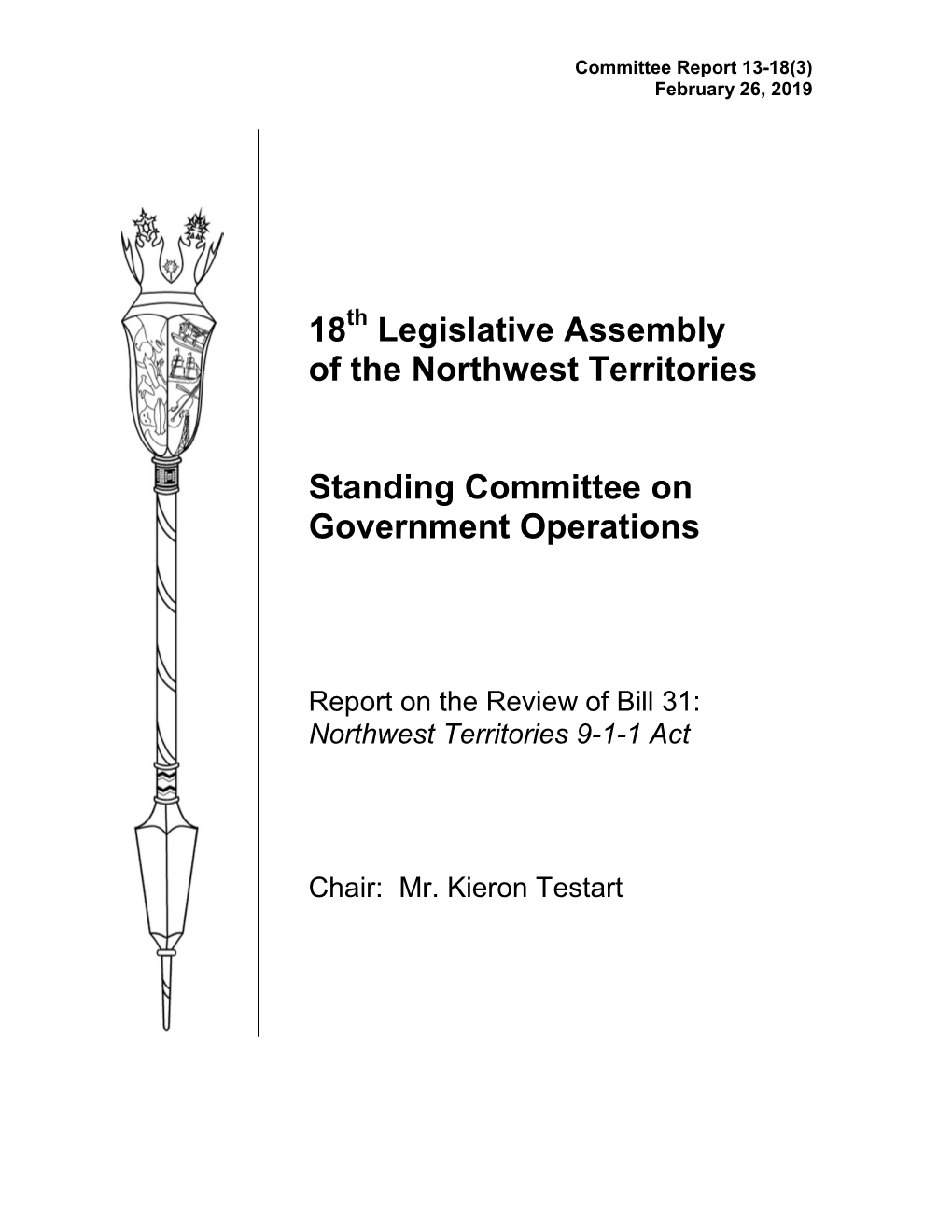 Report on the Review of Bill 31: Northwest Territories 9-1-1 Act