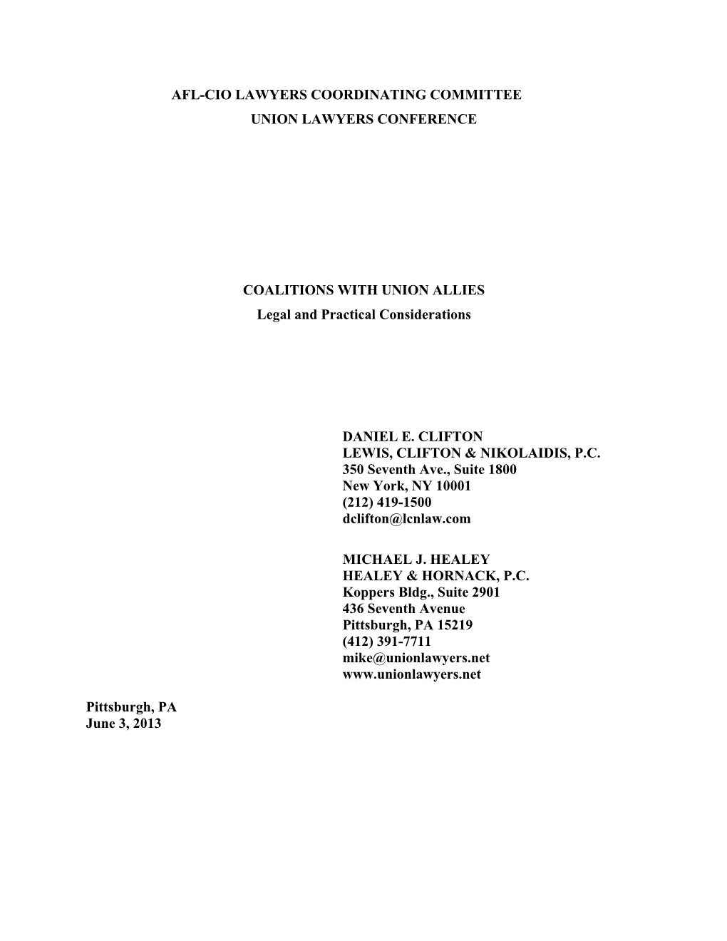 Coalitions with Union Allies: Legal and Practical Considerations