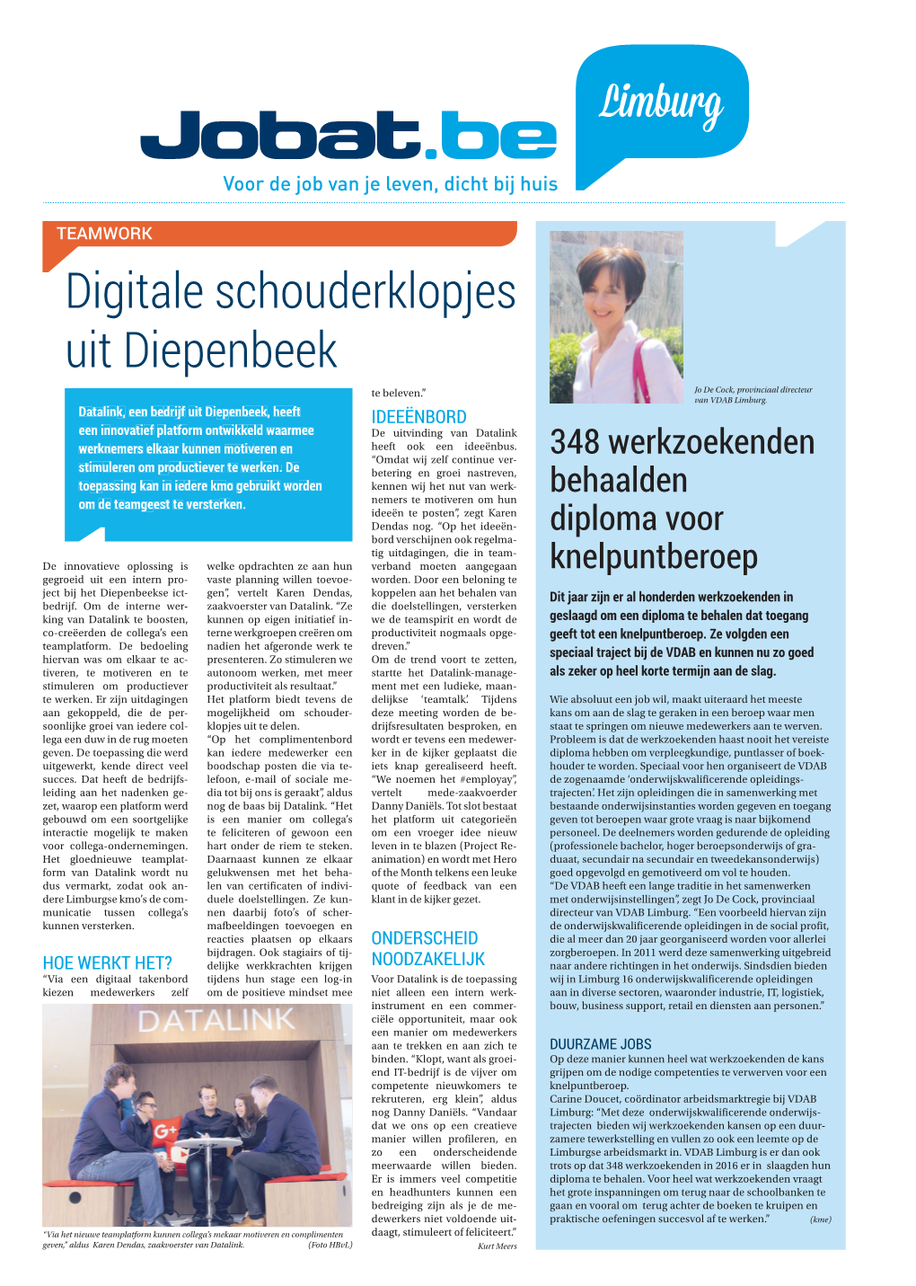 Digitale Schouderklopjes Uit Diepenbeek Te Beleven.” Jo De Cock, Provinciaal Directeur Van VDAB Limburg