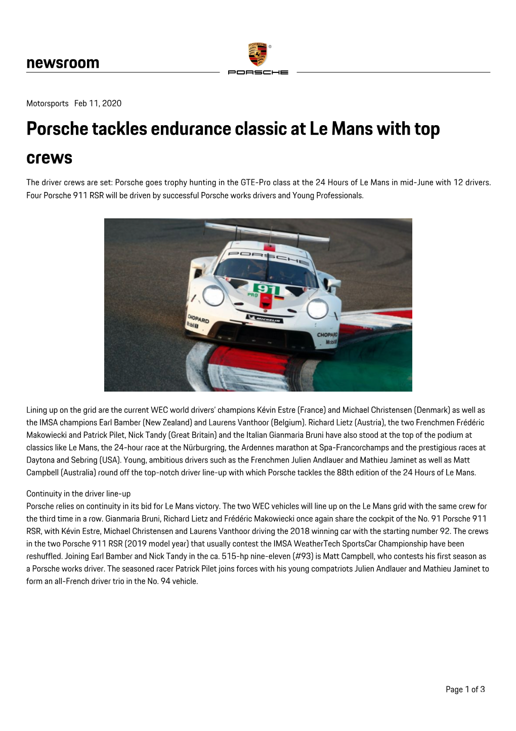 Porsche Tackles Endurance Classic at Le Mans with Top Crews